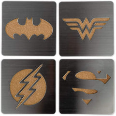DC Comics Superhero Logo 4-Piece Coaster Set | Batman, Superman, Wonder Woman & The Flash Laser-Cut Justice League Logos