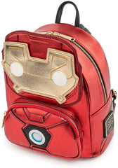 LOUNGEFLY Marvel Iron Man Light Up Mini Backpack Metallic Leather