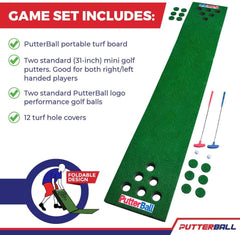 PUTTERBALL Golf Pong Game Set The Original - Includes 2 Putters, 2 Golf Balls, Green Putting Pong Golf Mat & Golf Hole Covers - Best Backyard Party Golf Game Set