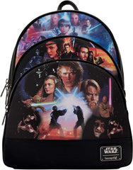 LOUNGEFLY Star Wars Trilogy 2 Triple Pocket Womens Double Strap Shoulder Bag Purse