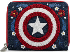 LOUNGEFLY Marvel Captain America 80th Anniversary Floral Shield Ziparound Wallet