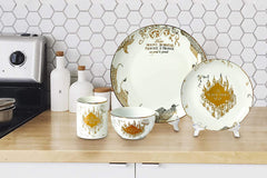 Harry Potter Marauder's Map Porcelain 16-Piece Set - Includes 4 Dinner & 4 Salad Plates, 4 Bowls And 4 Mugs - Quality White Dishware With Elegant Golden Design - Makes Muggle & Wizard Meals Magical