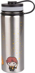 Harry Potter Stainless Steel Water Bottle - Steel with With Harry, Ron and Hermione Chibi Character Design - 550ml