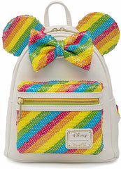 LOUNGEFLY Disney Minnie Mouse Sequin Rainbow Womens Double Strap Shoulder Bag Purse