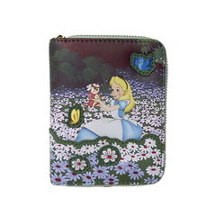 LOUNGEFLY Disney Alice in Wonderland Zip Around Wallet – Floral Garden Faux Leather Wallet