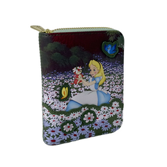 LOUNGEFLY Disney Alice in Wonderland Zip Around Wallet – Floral Garden Faux Leather Wallet