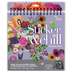 Sticker & Chill Sticker Book for Adults- 800+ Repositionable Colorful Clings Create Designs on 10 Spiral Bound Scene Pages -Easy, Fun & Stress Relieving Relaxation Activity - Flower Fest Series