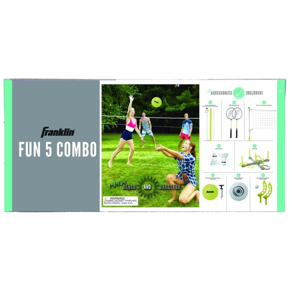 Franklin Sports Fun 5 Combo Set - Badminton - Volleyball - Ring Toss - Flip Toss - Flying Disc