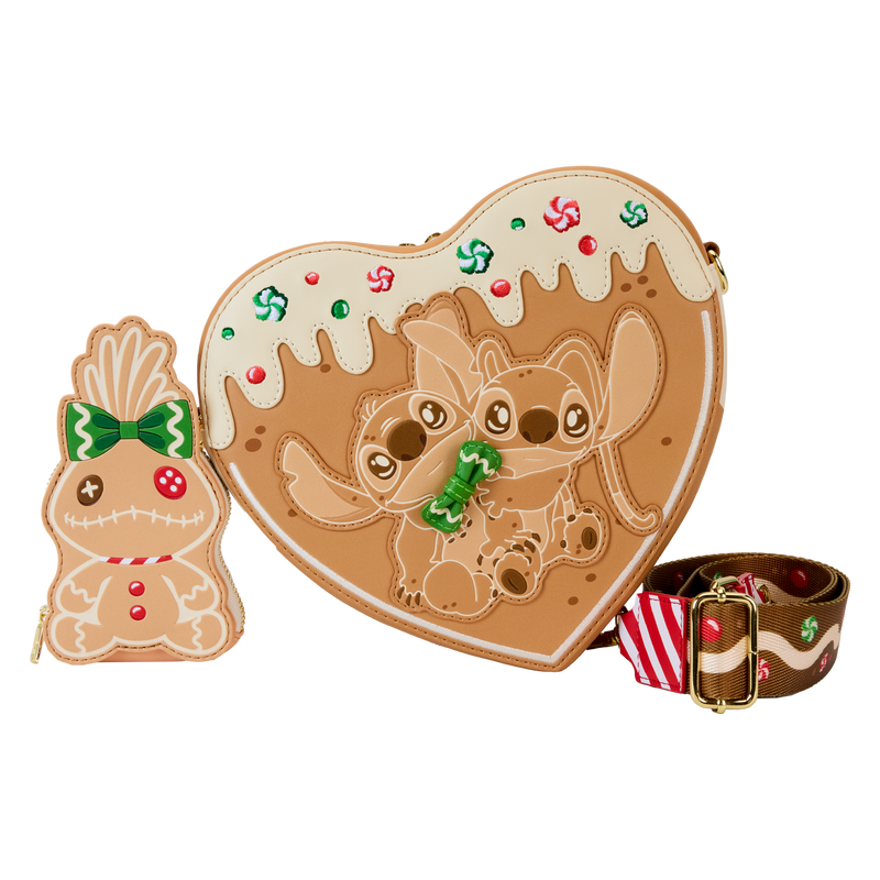 LOUNGEFLY Stitch Scented Angel & Stitch Gingerbread Heart Crossbody Bag With Coin Bag