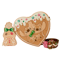 LOUNGEFLY Stitch Scented Angel & Stitch Gingerbread Heart Crossbody Bag With Coin Bag