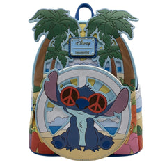 Loungefly Disney Lilo & Stitch Groovy Mini Backpack – Stitch Sunglasses Beach Scene, Faux Leather