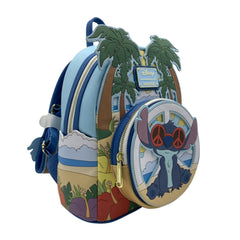 Loungefly Disney Lilo & Stitch Groovy Mini Backpack – Stitch Sunglasses Beach Scene, Faux Leather