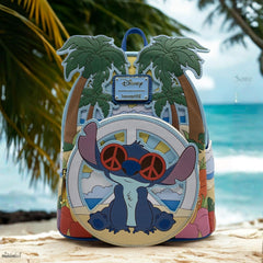 Loungefly Disney Lilo & Stitch Groovy Mini Backpack – Stitch Sunglasses Beach Scene, Faux Leather