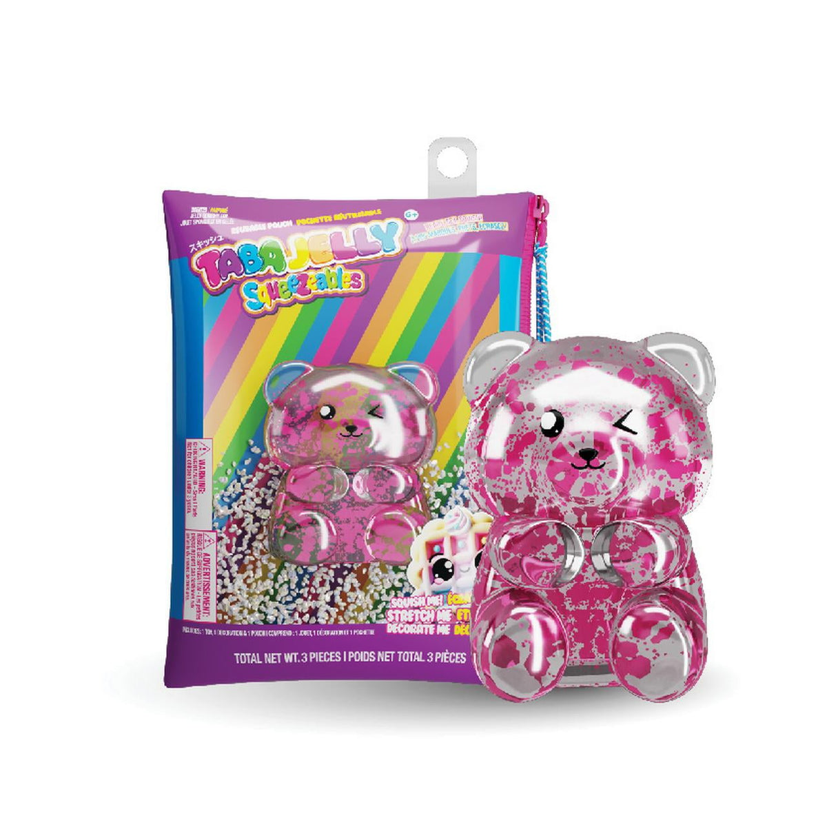 Taba Jelly Squishies Fuzzy Wuzzy - FuFu Squeeze Figure with Custom Decorations - Stretchy Sticky Novelty Collectible with Reusable Storage Pouch
