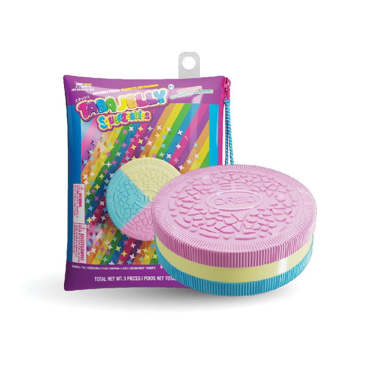 Taba Jelly Squishies Confetti Cookie - FuFu Squeeze Figure with Custom Decorations - Stretchy Sticky Novelty Collectible with Reusable Storage Pouch