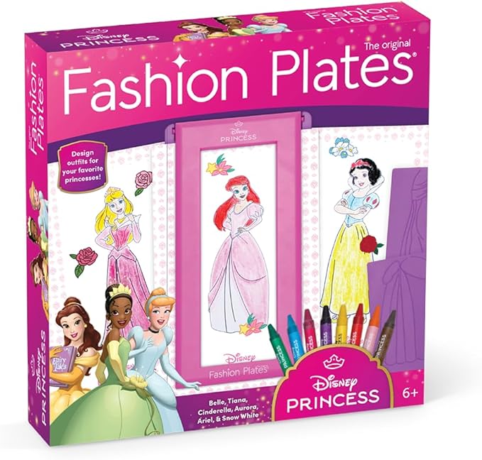 Fashion Plates Disney Princess – Mix-and-Match Drawing Kit, Arts and Crafts, Coloring, Art Supplies, Craft Supplies, Stencils, Crayons Included, Create Your Own Designs, Ages 6+