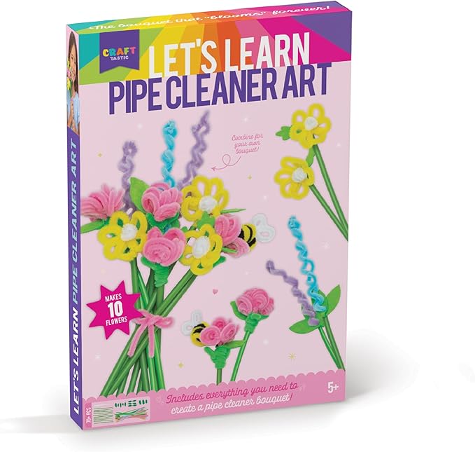 Let's Learn Pipe Cleaner Art - Thick Pipe Cleaners Craft Supplies - Kids Toys - Art Supplies - Craft Supplies - Beginner to Advance Kit to Make Your Own Flowers, Ages 5+