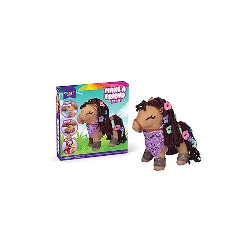 Craft- Tastic - Make a Friend Pony - Mini Sewing Kit, Arts and Crafts, Kids Crafts, Art Supplies, Craft Kit Makes 1 Easy-to-Sew Stuffie with Clothes & Accessories, Bonus Travel Tote Included Ages 5+
