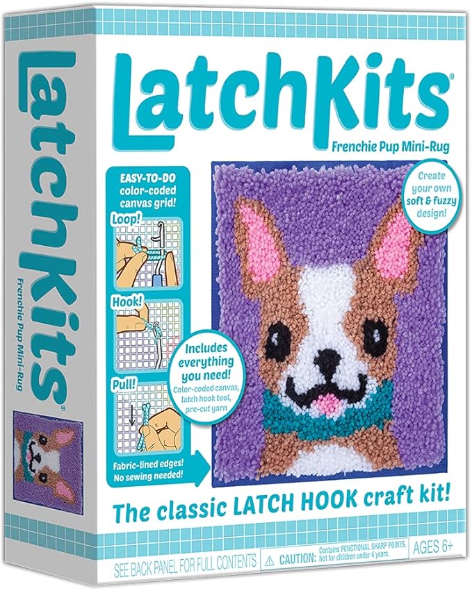 LatchKits – Puppy Latch Hook Kit – Easy-to-Learn Craft Project – No Sewing Or Cutting – for Ages 6+, Canvas, Multi