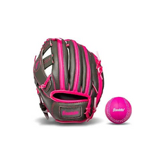 Franklin Sports RTP Teeball Performance Gloves & Ball Combo, Graphite/Pink, 9.5", Left Hand Throw