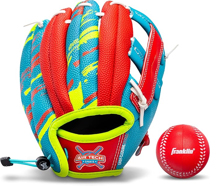 Franklin Sports Kids AirTech Teeball Glove + Ball Set - 9.0" - Royal + Red