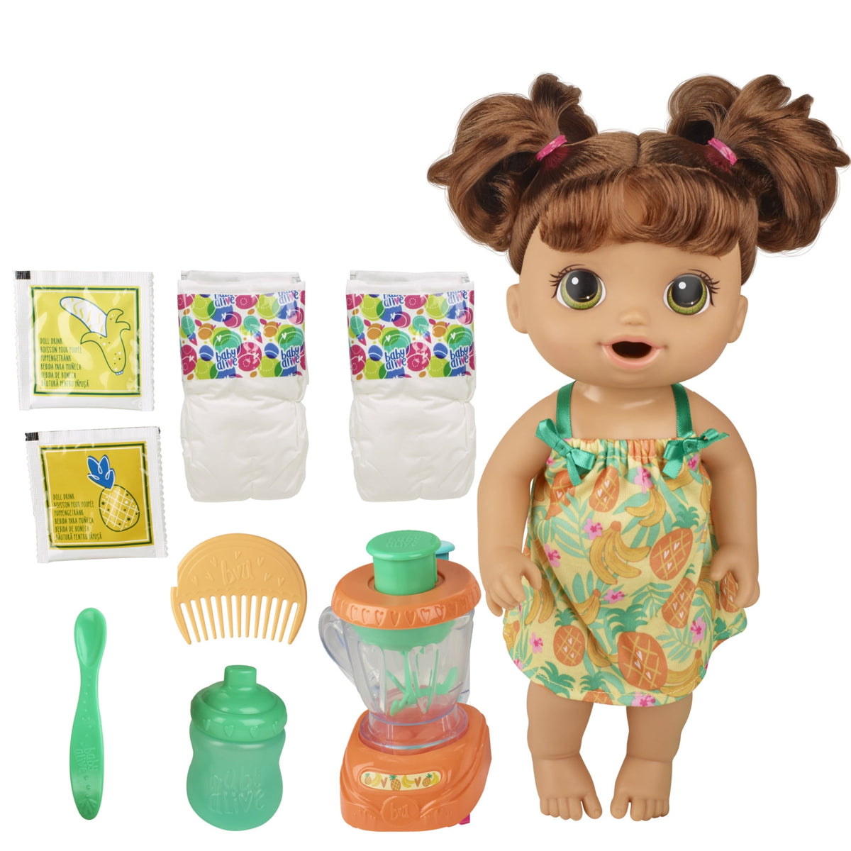 Baby Alive Magical Mixer Baby Doll Tropical Treat with Blender Accessories, Brown Hair Toy Ages 3+