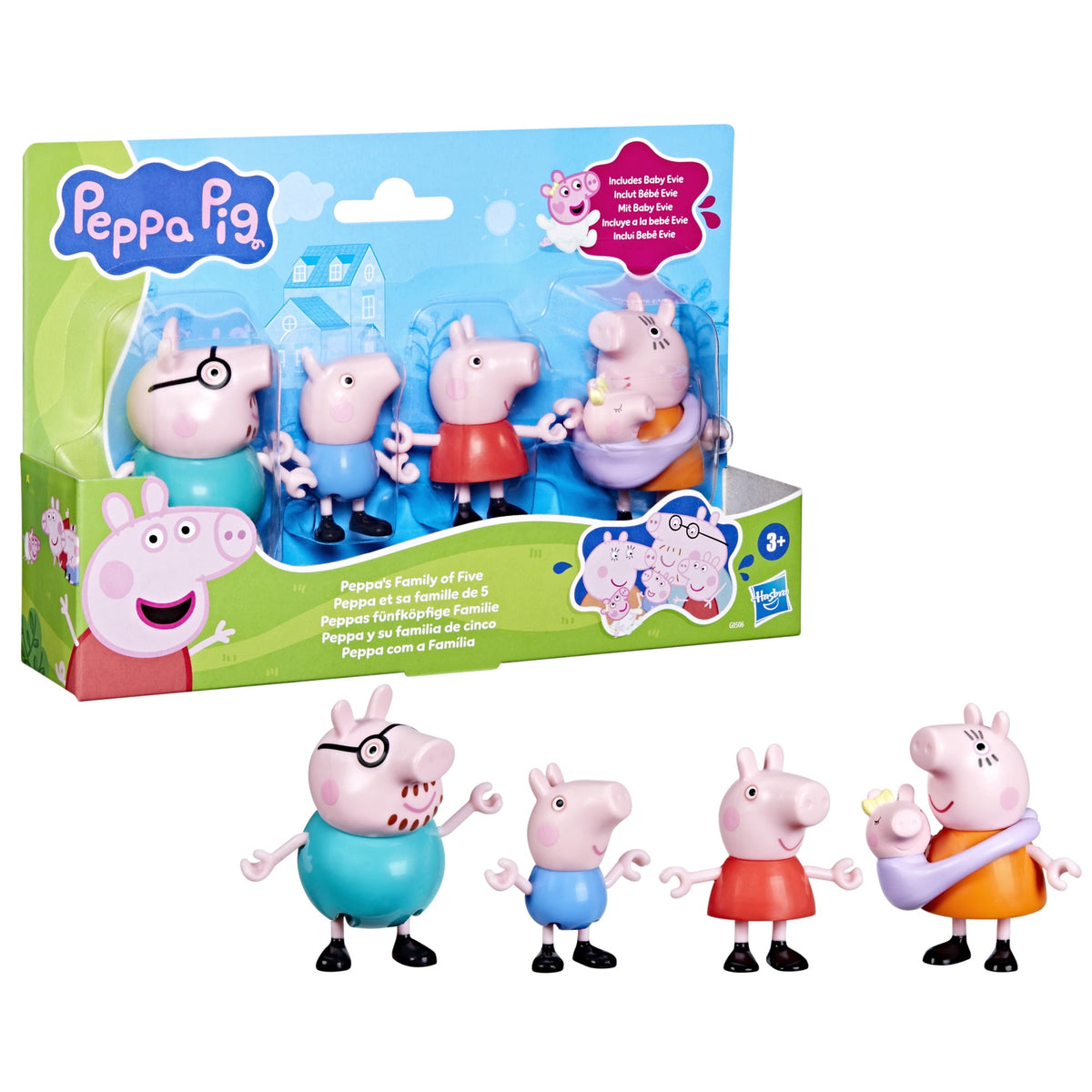 PEPPA PIG Peppa's Family of Five with Baby Evie, Poseable Figures Hold Hands, Preschool Toy Ages 3+