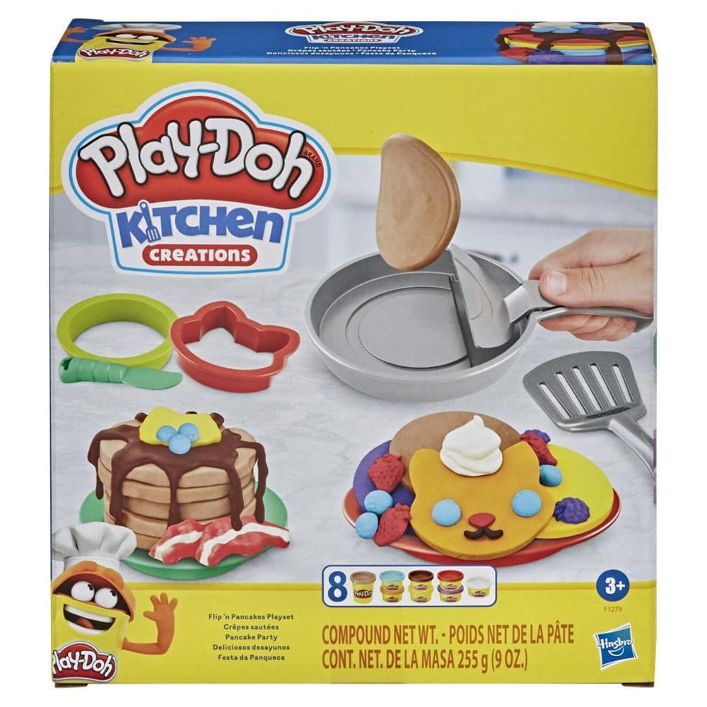 Play-Doh Kitchen Creations Flip 'n Pancakes Set with 14 Accessories & 8 Cans, Ages 3+
