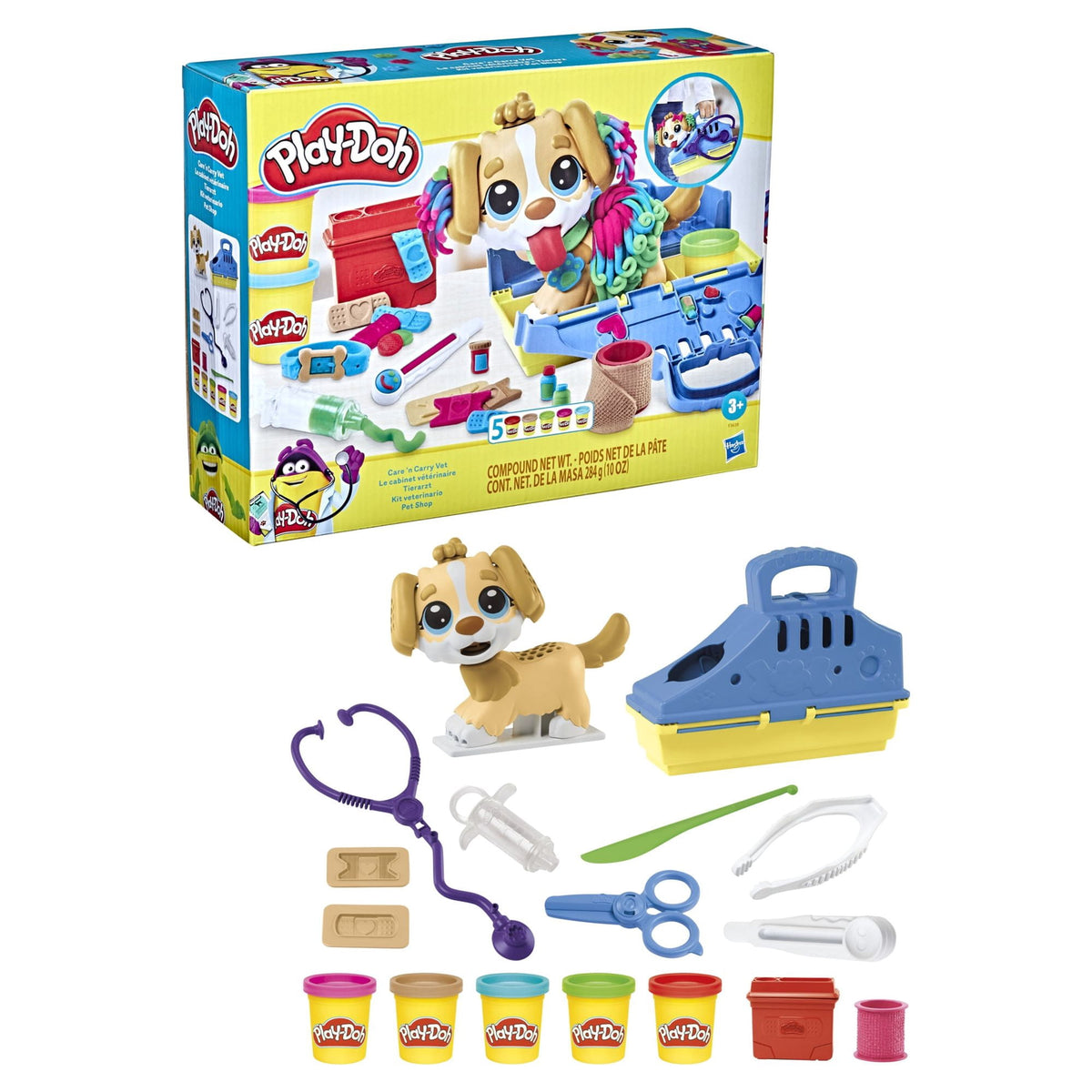 Play-Doh Care 'n Carry Vet Playset Ages 3+ with Toy Dog, Storage, 10 Tools, and 5 Compound Colors
