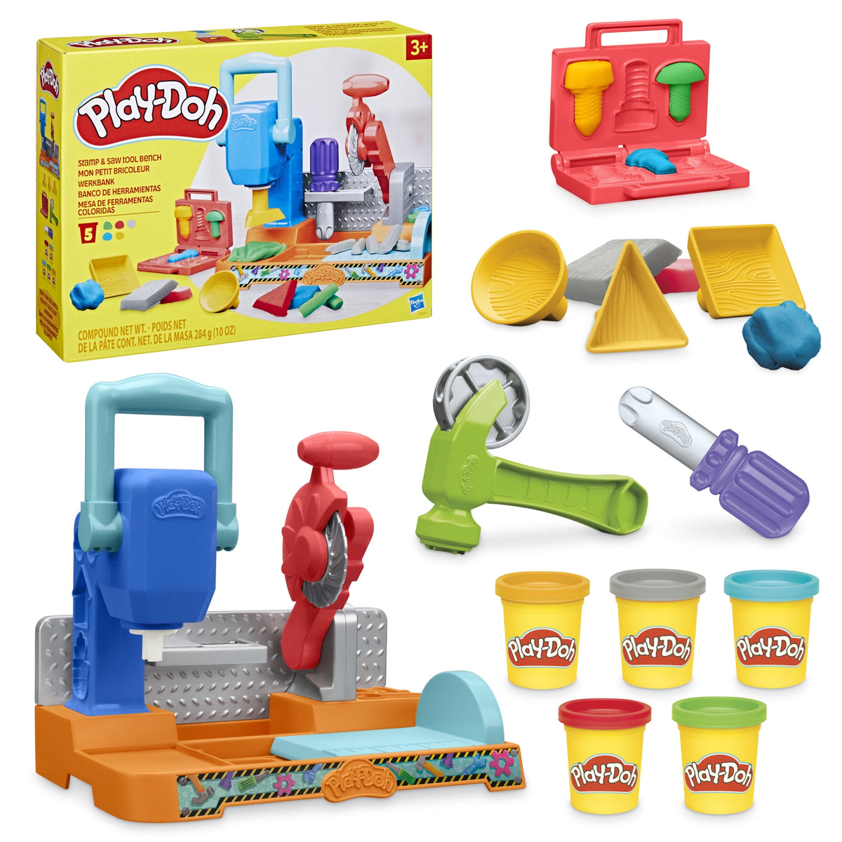 Play-Doh Stamp & Saw Tool Bench Playset, Construction Toys Ages 3+, Arts & Crafts