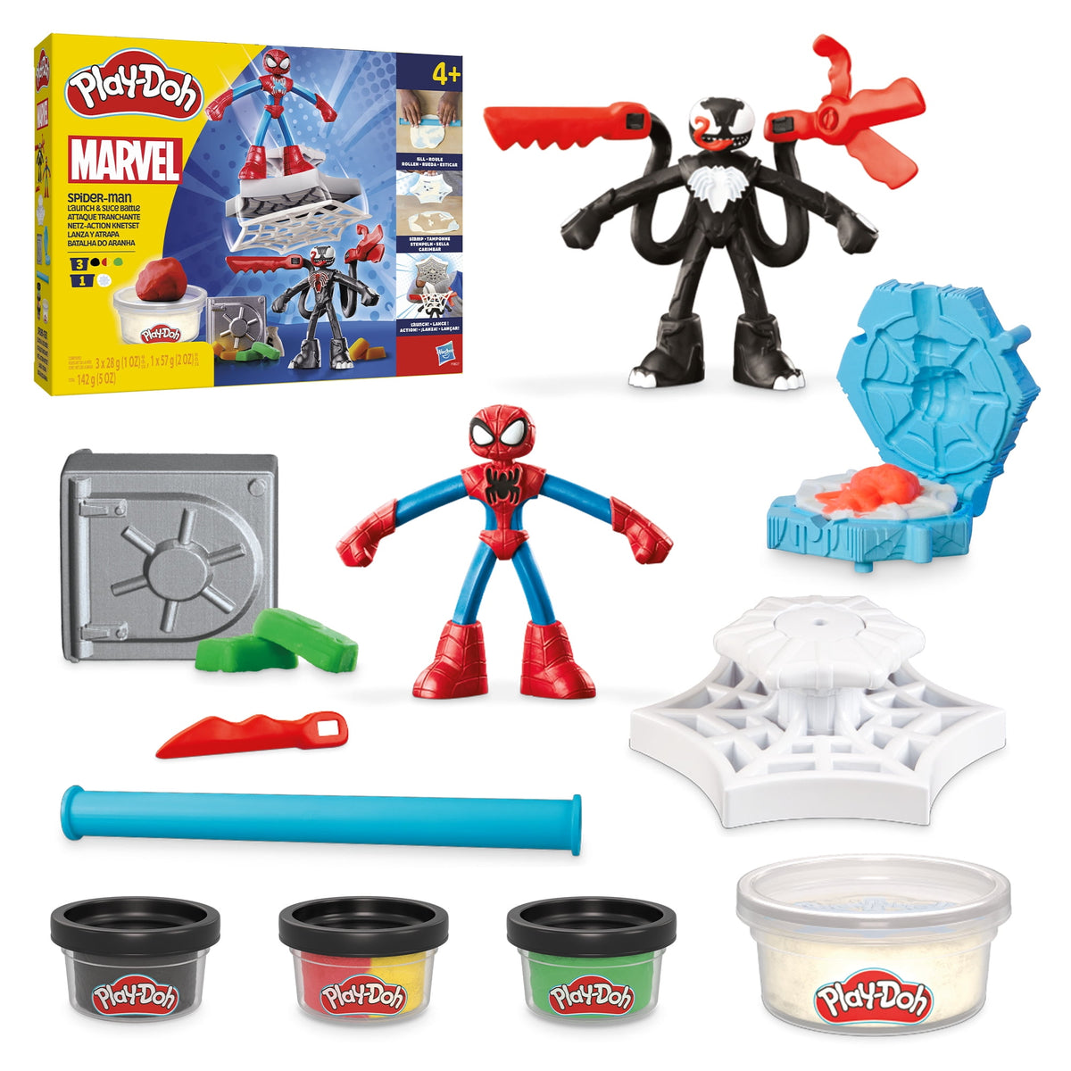 Play-Doh Marvel Spider-Man Launch & Slice Battle Playset with 2 Bendy Action Figures and 7