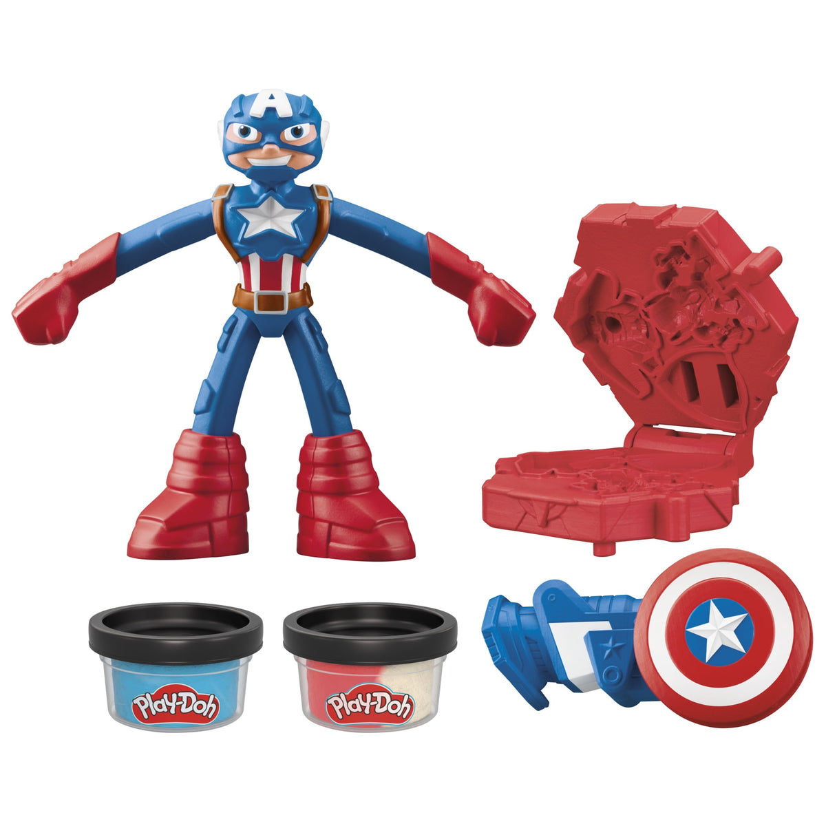 Play-Doh Marvel Captain America Stamping Shield with Bendy Action Figure, Imagination Ages 4+