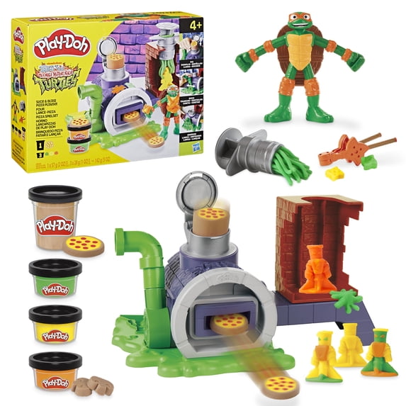 Play-Doh Teenage Mutant Ninja Turtles Slice & Blast Pizza Playset, Bendy 4-Inch Mikey Action Figure