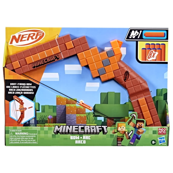 Nerf Minecraft Bow Dart Blaster, Pull-Back Priming, 8 N1 Darts For N1 Dart Blasters [G1120AS00]