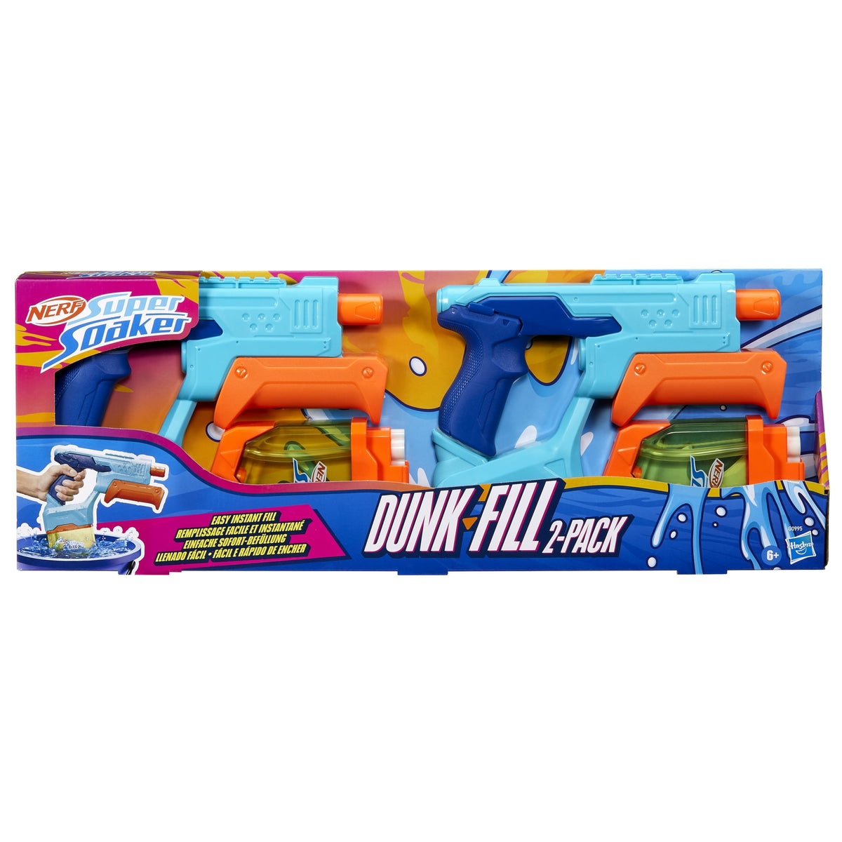 Nerf Super Soaker Dunk-Fill 2-Pack, 2 Water Blasters, Easy Instant Fill Tanks, Water Toys, Ages 6+