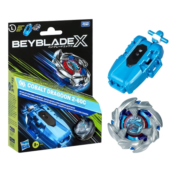 Beyblade X Cobalt Dragoon 2-60C Deluxe Left-Spin String Launcher Set with Attack Type Top