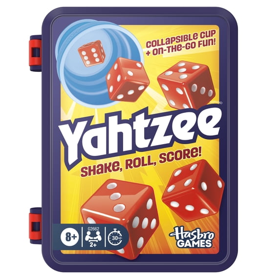 Hasbro Gaming Yahtzee Dice Game, with Collapsible Cup & Storage Case, Teens, Adults, Ages 8+