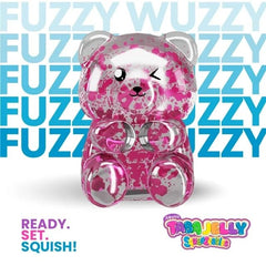 Taba Jelly Squishies Fuzzy Wuzzy - FuFu Squeeze Figure with Custom Decorations - Stretchy Sticky Novelty Collectible with Reusable Storage Pouch