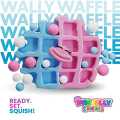 Taba Jelly Squishies Wally Waffle - FuFu Squeeze Figure with Custom Decorations - Stretchy Sticky Novelty Collectible with Reusable Storage Pouch