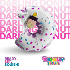 Taba Jelly Squishies Darling Donut - FuFu Squeeze Figure with Custom Decorations - Stretchy Sticky Novelty Collectible with Reusable Storage Pouch