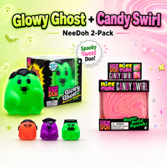 Schylling NeeDoh Halloween Combo – Glowy Ghost & Candy Swirl – Sensory Squish - Colors and Designs May Vary