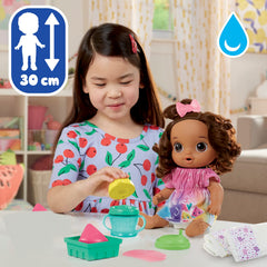 Baby Alive Fruity Sips Doll, Lemon, Pretend Juicer Baby Doll Set, Kids 3 and Up, Brown Hair