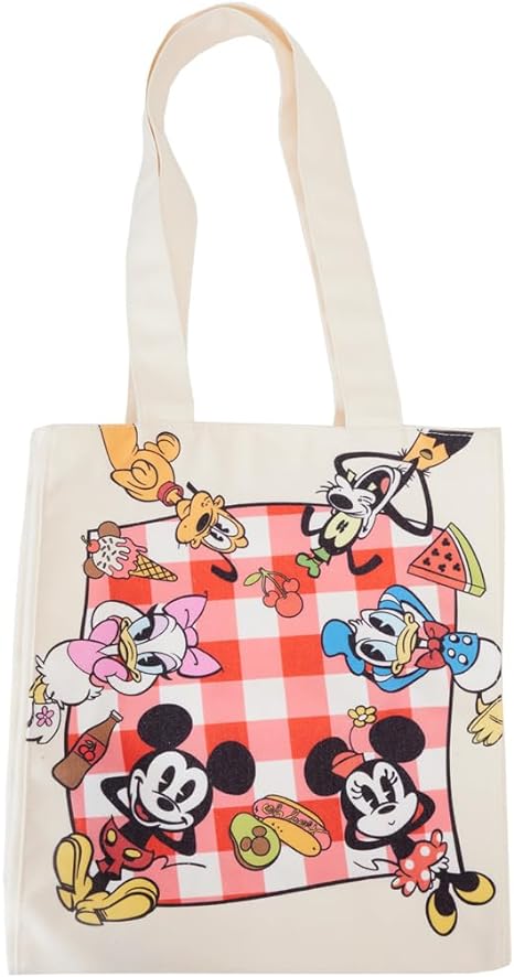 LOUNGEFLY Tote Bags Disney Mickey And Friends Picnic Canvas Tote Bag, Other/Mixed, One Size, Other/Mixed, One Size