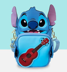LOUNGEFLY Disney Stitch Camping Cuties Crossbuddies Cosplay Crossbody Bag with Coin Bag, Brown
