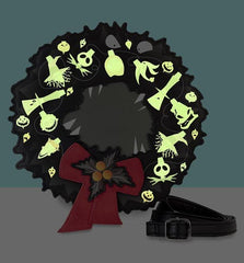 LOUNGEFLY Disney Nightmare Before Christmas Figural Wreath Crossbody Purse Disney