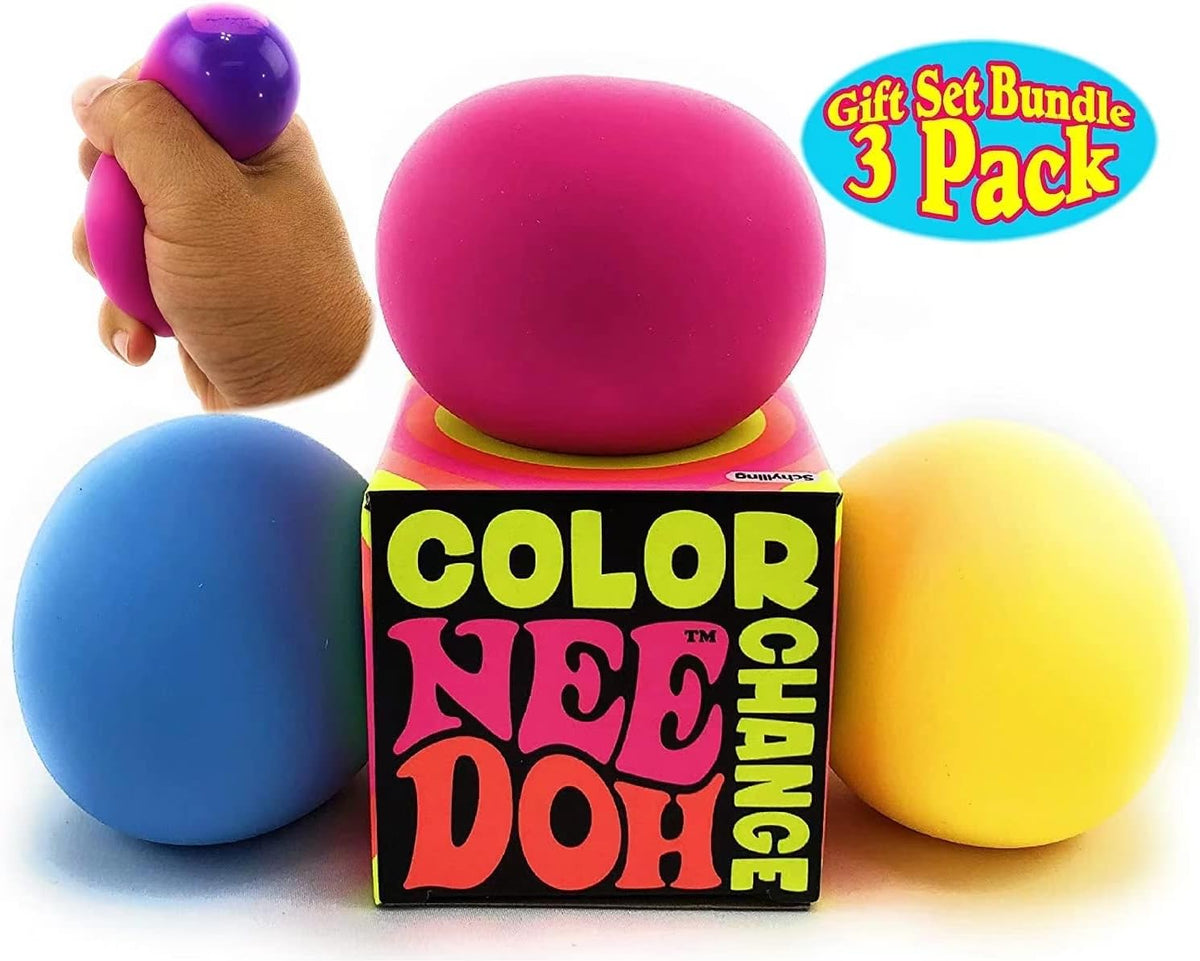 Nee-Doh Schylling Color Change Groovy Glob! Squishy, Squeezy, Stretchy Stress Balls Blue, Yellow & Pink Complete Gift Set Party Bundle - 3 Pack