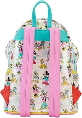 LOUNGEFLY Disney100 Mickey and Friends All Over Print Iridescent With Ear Headband Double Strap Shoulder Bag