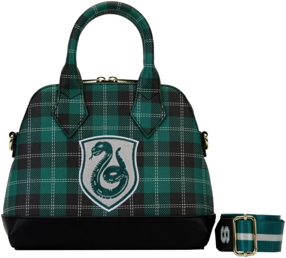 LOUNGEFLY Harry Potter Slytherin Patch Varsity Plaid Crossbody Bag