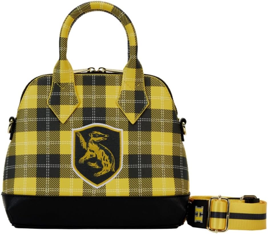 LOUNGEFLY Harry Potter Hufflepuff Patch Varsity Plaid Crossbody Bag