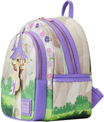LOUNGEFLY Disney Tangled Rapunzel Swinging From Tower Mini Backpack Womens Double Strap Shoulder Bag Purse